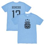 Shop cristian romero argentina national team 1863fc player vintage tri-blend t-shirt – light blue – Argentina National Team Jerseys & T-Shirts for True Fans