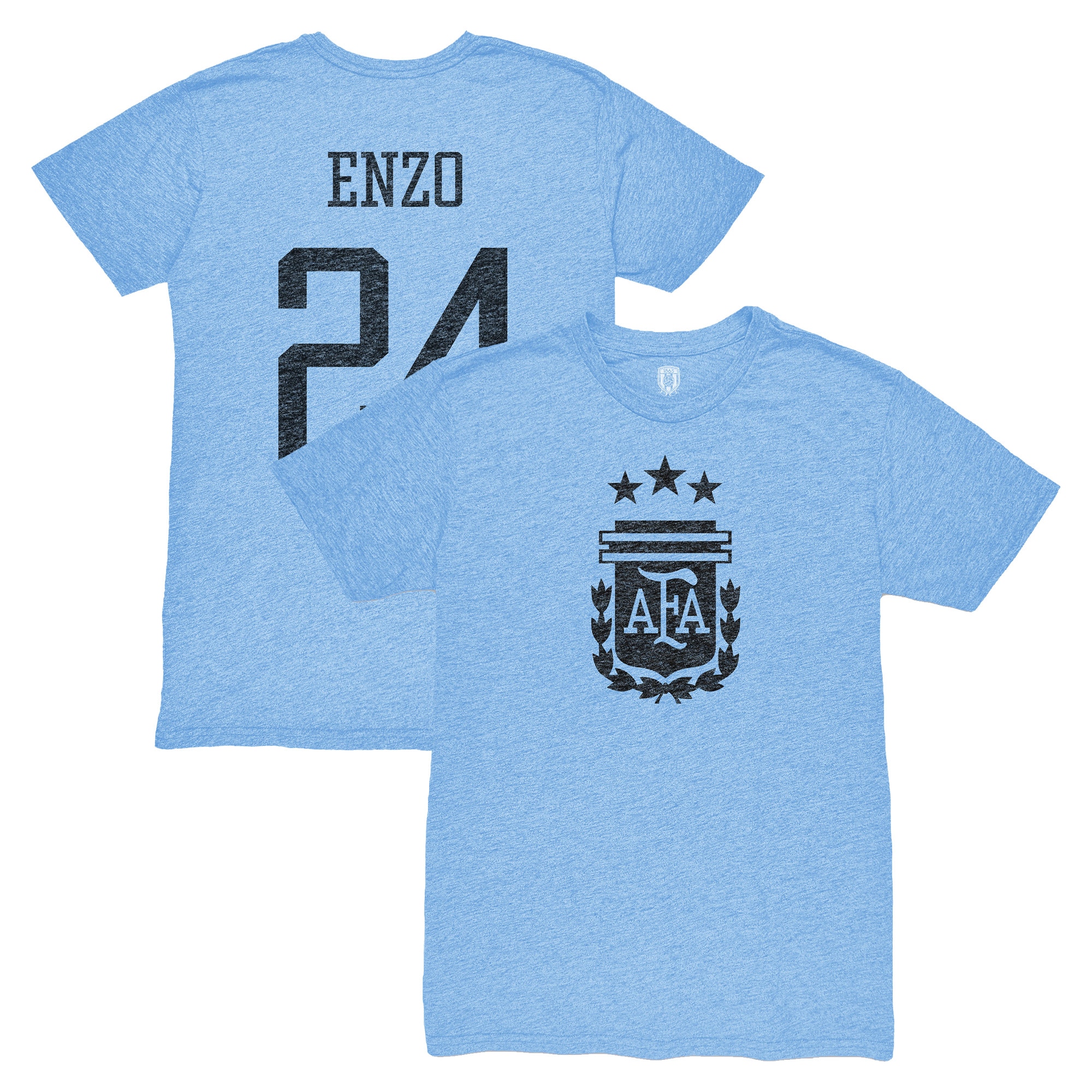 Shop enzo fernández argentina national team 1863fc player vintage tri-blend t-shirt – light blue – Argentina National Team Jerseys & T-Shirts for True Fans