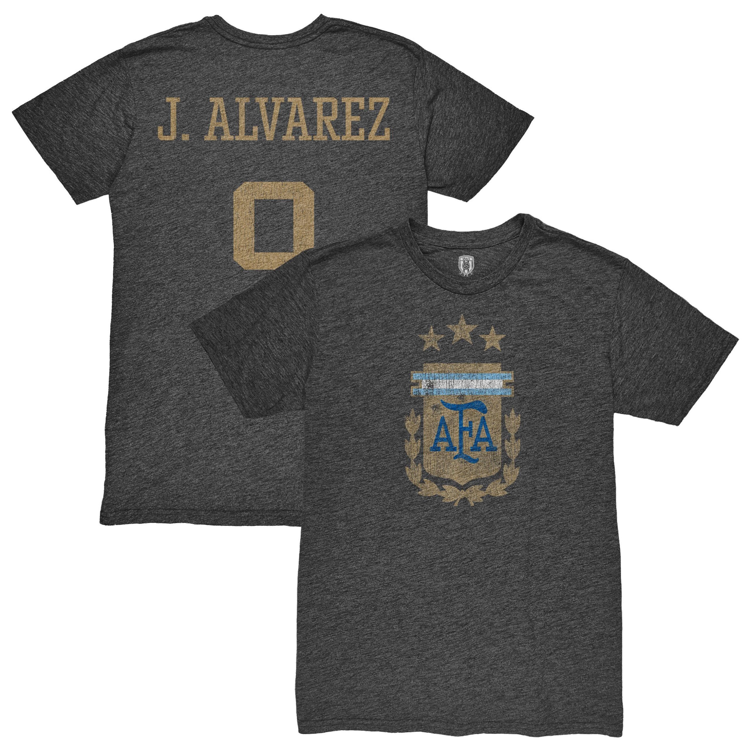 Shop julián Álvarez argentina national team 1863fc player retro tri-blend t-shirt – heather black – Argentina National Team Jerseys & T-Shirts for True Fans