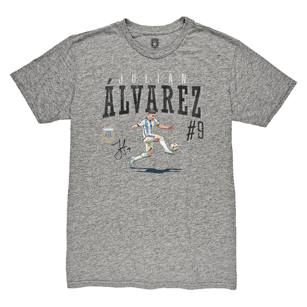 Shop julián Álvarez argentina national team 1863fc snapshot tri-blend t-shirt – heather gray – Argentina National Team Jerseys & T-Shirts for True Fans