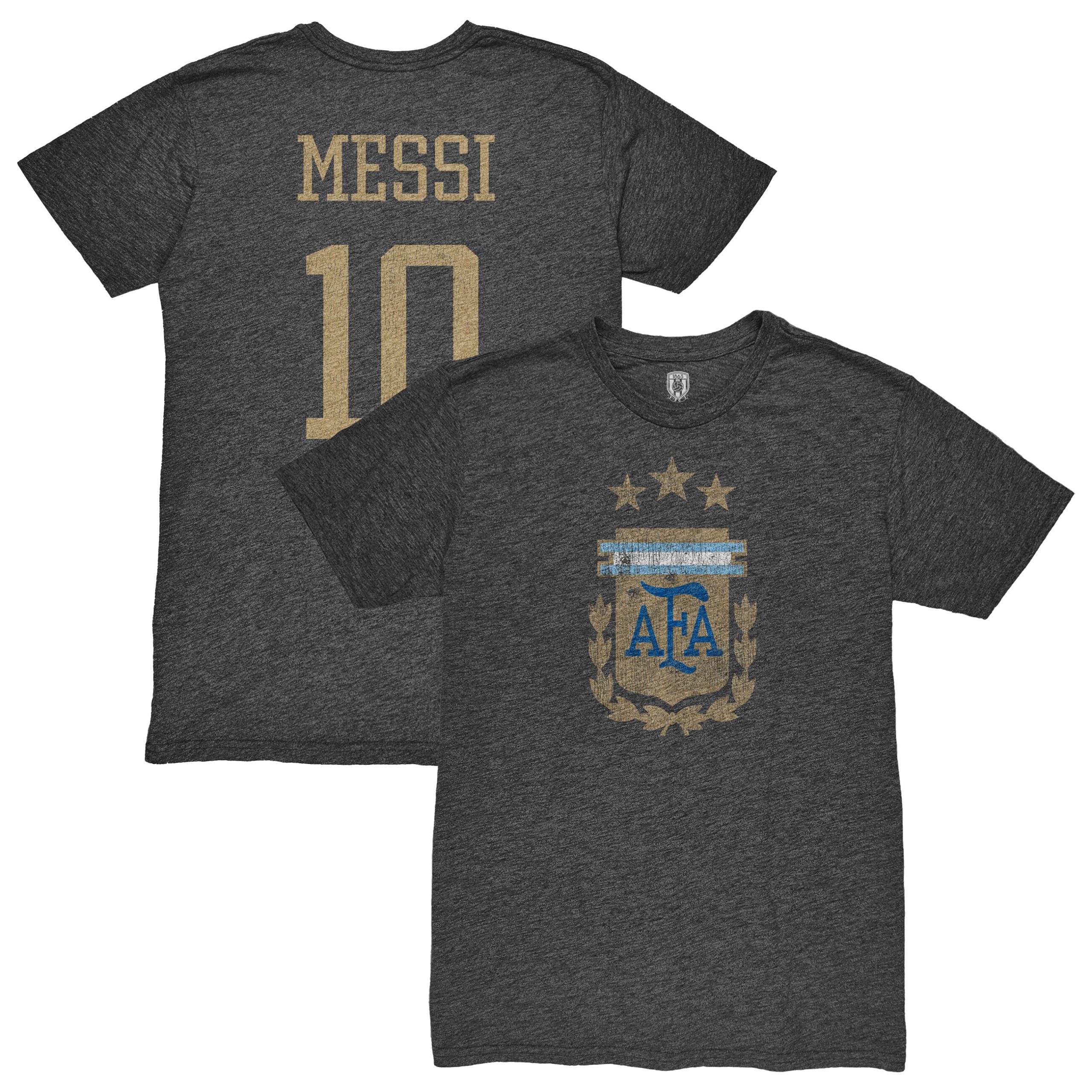 Shop lionel messi argentina national team 1863fc player retro tri-blend t-shirt – heather black – Argentina National Team Jerseys & T-Shirts for True Fans