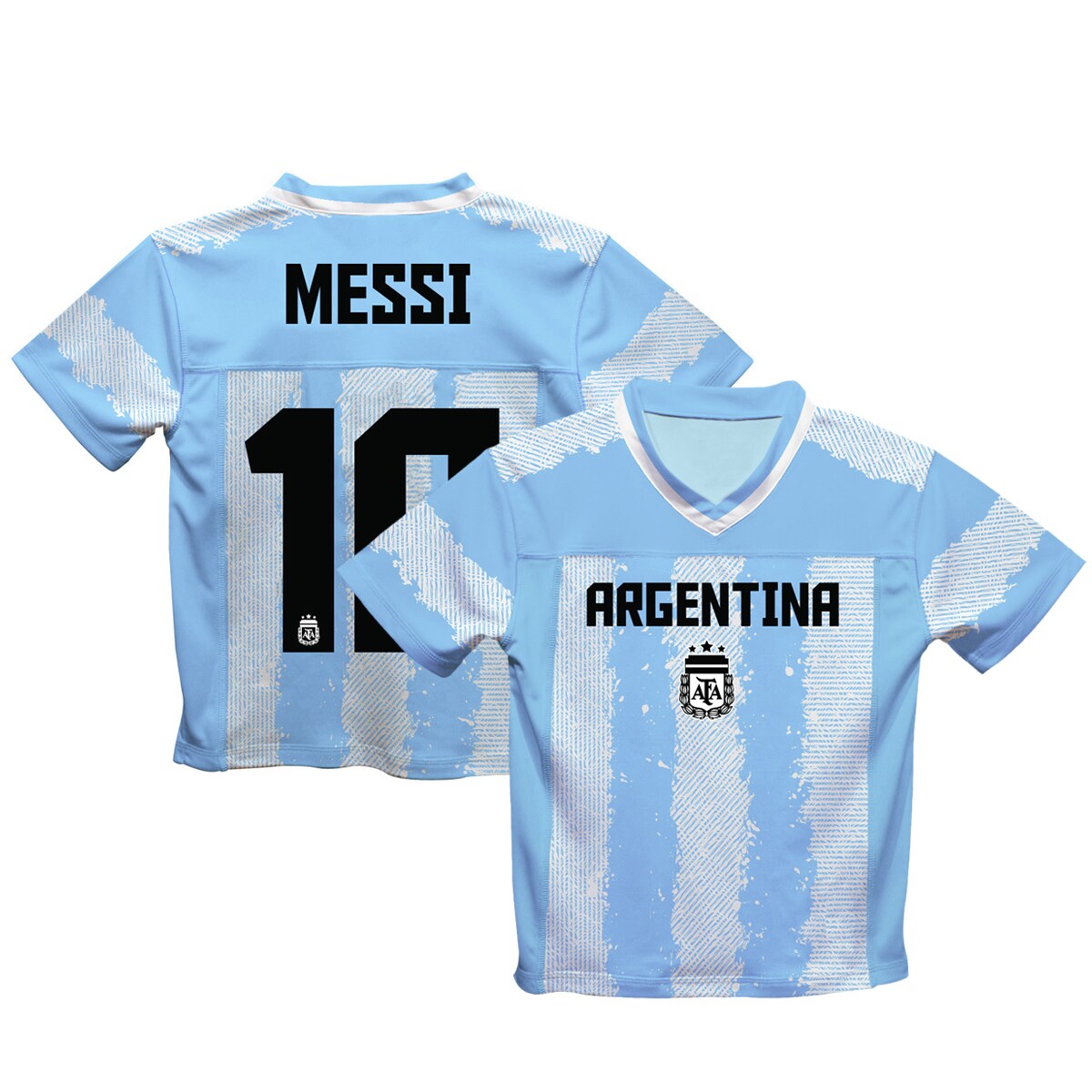 Shop lionel messi argentina national team vive la fete toddler painted stripes football jersey – light blue – Argentina National Team Jerseys & T-Shirts for True Fans
