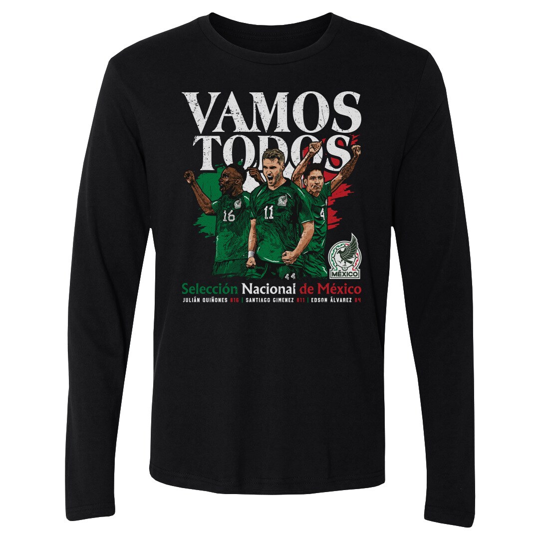 Shop mexico national team 500 level vamos todos julián quiñones santiago giménez amp edson Álvarez long sleeve t-shirt – black – Argentina National Team Jerseys & T-Shirts for True Fans