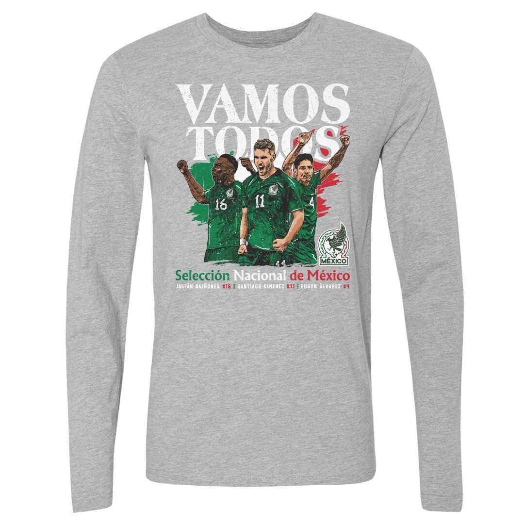 Shop mexico national team 500 level vamos todos julián quiñones santiago giménez amp edson Álvarez long sleeve t-shirt – heather gray – Argentina National Team Jerseys & T-Shirts for True Fans