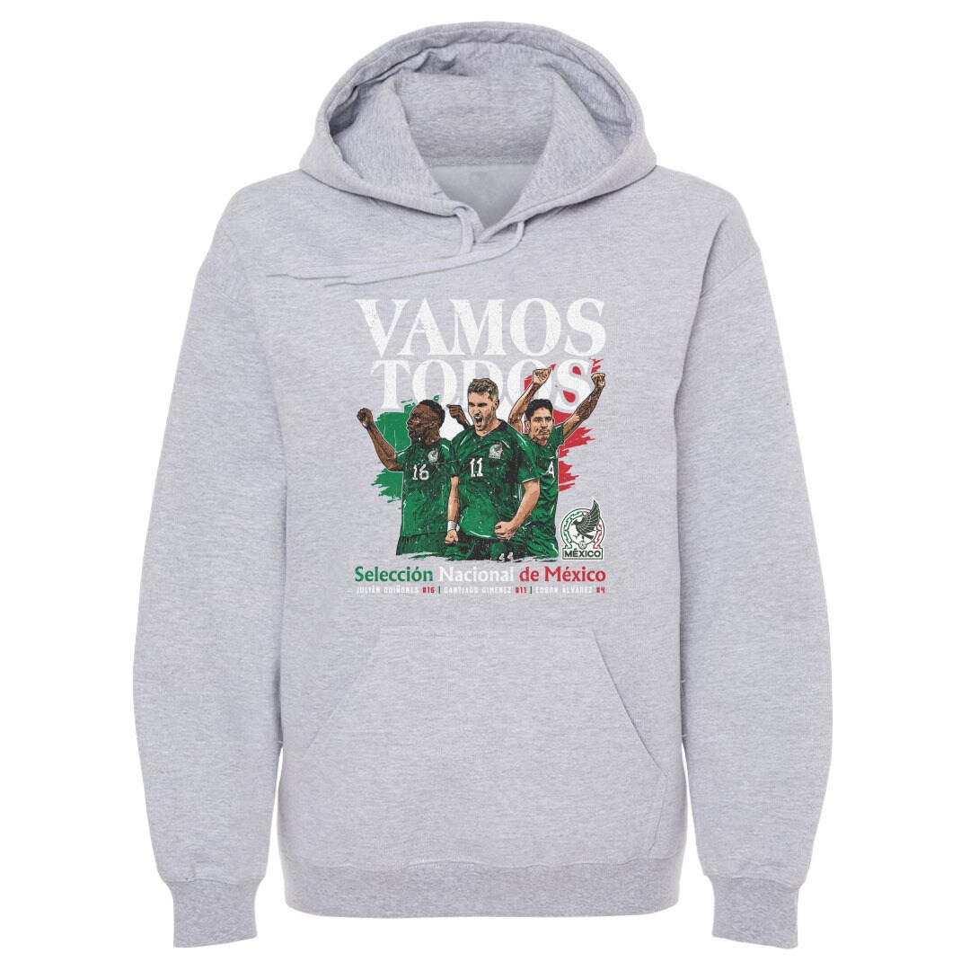 Shop mexico national team 500 level vamos todos julián quiñones santiago giménez amp edson Álvarez pullover hoodie – gray – Argentina National Team Jerseys & T-Shirts for True Fans