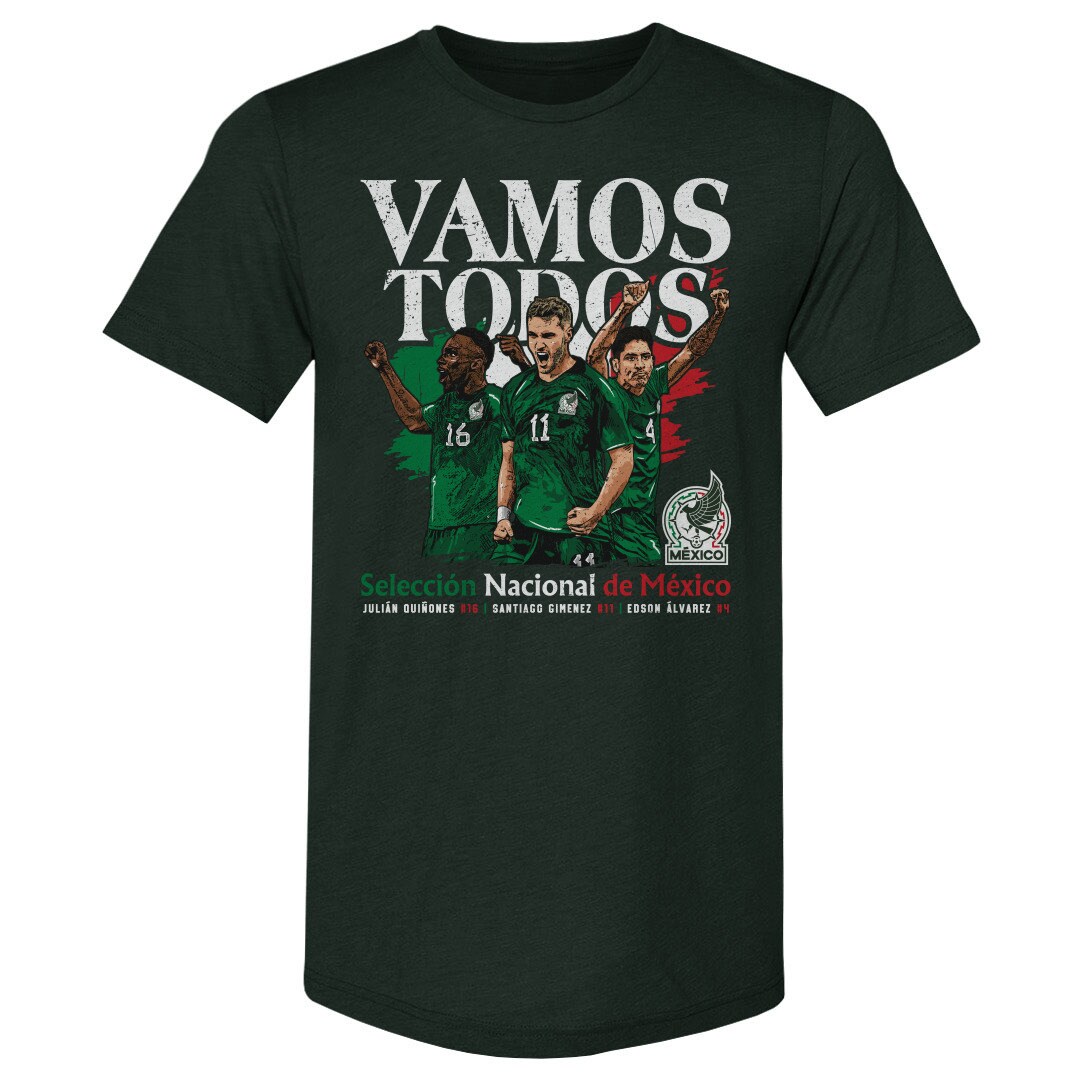 Shop mexico national team 500 level vamos todos julián quiñones santiago giménez amp edson Álvarez t-shirt – forest green – Argentina National Team Jerseys & T-Shirts for True Fans