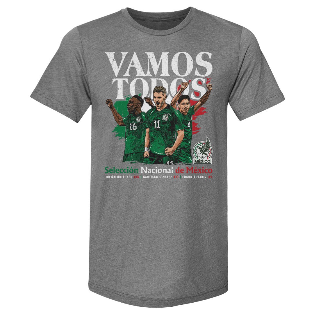 Shop mexico national team 500 level vamos todos julián quiñones santiago giménez amp edson Álvarez t-shirt – gray – Argentina National Team Jerseys & T-Shirts for True Fans