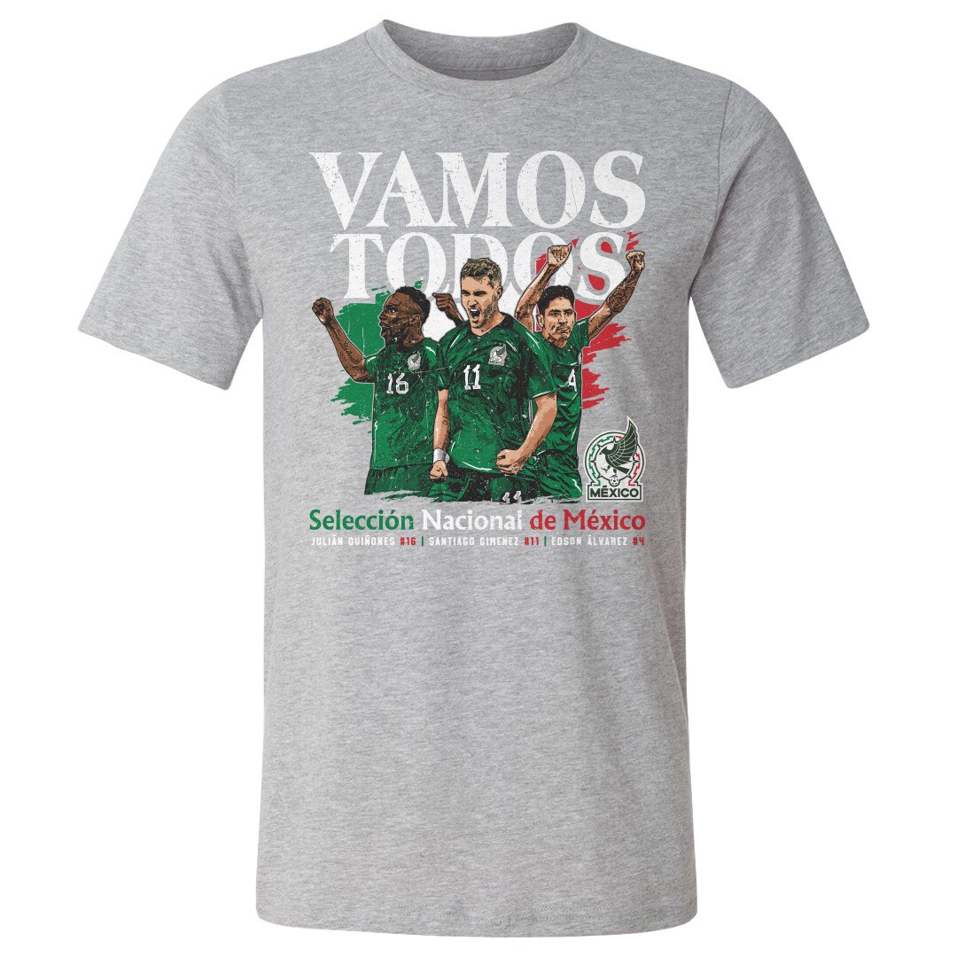 Shop mexico national team 500 level vamos todos julián quiñones santiago giménez amp edson Álvarez t-shirt – heather gray – Argentina National Team Jerseys & T-Shirts for True Fans